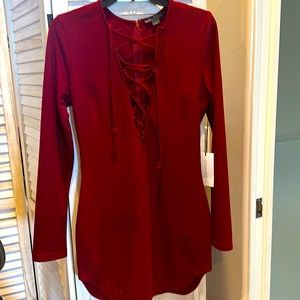 Beautiful form fitting lace up red party dress